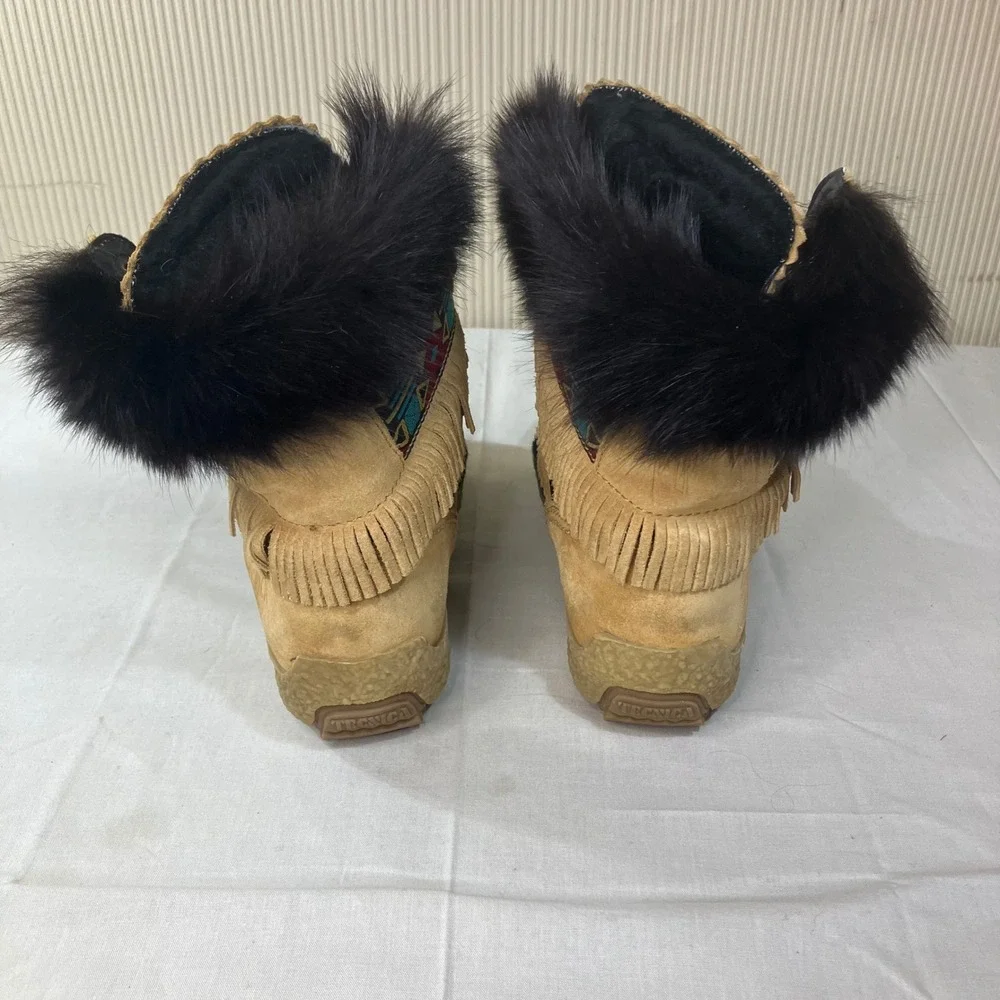 Tecnica Moon Boot Moccasin Suede Pony Hair Fringe Apres Ski Boots Womens 38 7.5